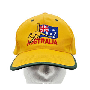 Australia Hat Southern Cross Flag Kangaroo Yellow Adj Strapback Baseball Cap